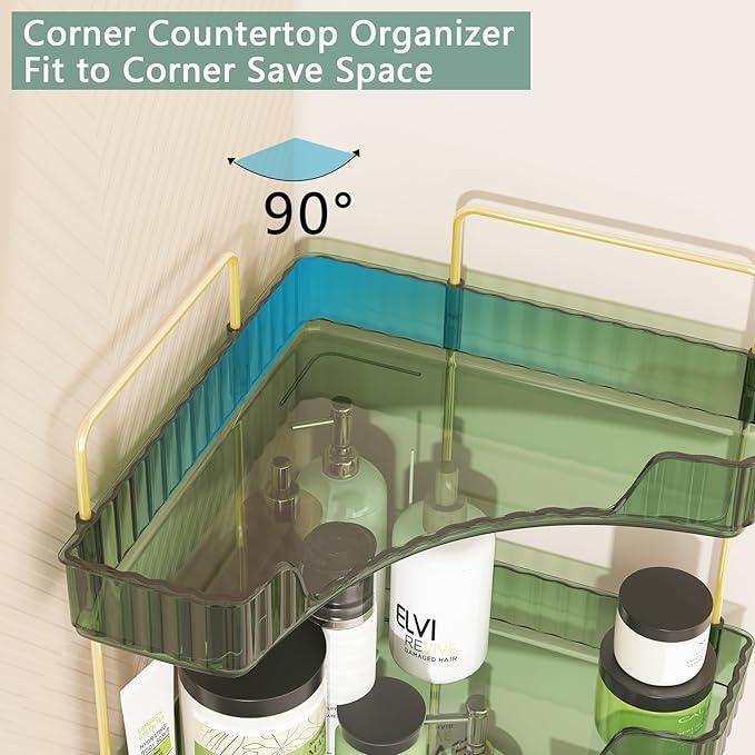 Webetop Corner Bathroom Counter Organizer, Bathroom Makeup Countertop Organizer, Corner Storage Organizers for Vanity, Bathroom，Dresser, Cosmetic, Kitchen Spice Rack Green - ModernBath