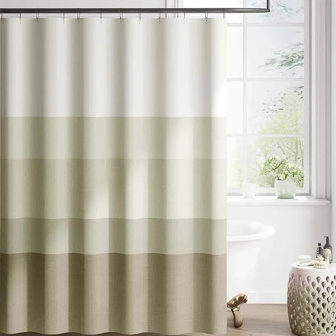 jinchan Extra Long Ombre Wood Taupe Striped Shower Curtain Waterproof Fabric Shower Curtains for Bathroom Gradual Color Minimalist Modern Neutral with 12 Hooks 70x84 inches - ModernBath