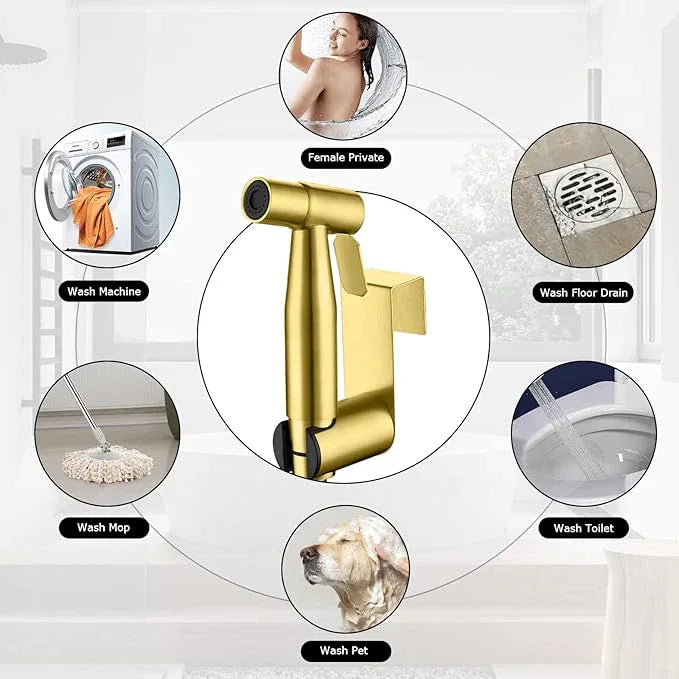 LOSCHEN Bidet Sprayer kit for Toilet,Hand Held Sprayer Shattaf Toilet Attachment Stainless Steel for Pet Bath/Personal Hygiene/Bathroom,Easy to Install with T-Adapter（Gold） - ModernBath