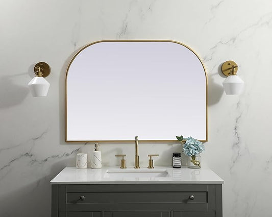 Illuminate, Metal Frame Arch Mirror 42X30 Inch in, Modern, Brass