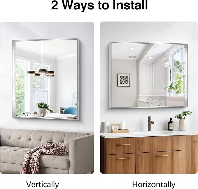 Silver Bathroom Mirror, 30x36 Inch Rectangular Framed Mirror, Large Wall Mounted Bathroom Vanity Mirror Over Sink for Bedroom,Restroom, Living Room, Hangs Vertically or Horizontally - ModernBath