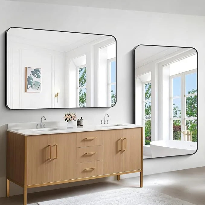 CIVENO Bathroom Mirror, 55 x 36 inch Black Rectangle Wall Mirror, Metal Frame Rounded Corner Vanity Mirror, Large Wall Mounted Mirrors for Over Sink Bedroom Living Room Horizontal Or Vertical Mounting - ModernBath