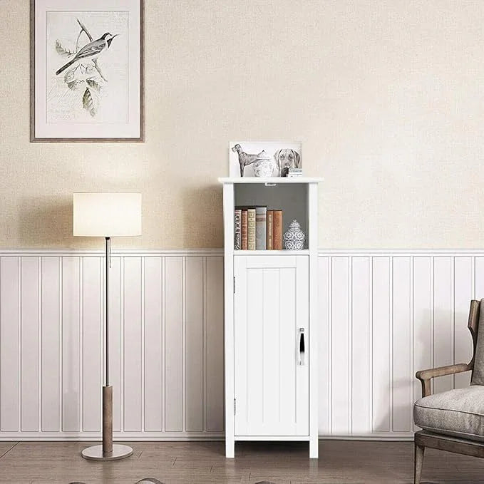 DORTALA Bathroom Floor Storage Cabinet w/Single Door Adjustable Shelf, Bathroom Storage Organizer Toiletries, Suitable for Kitchen, Bathroom, Living Room (White) - ModernBath