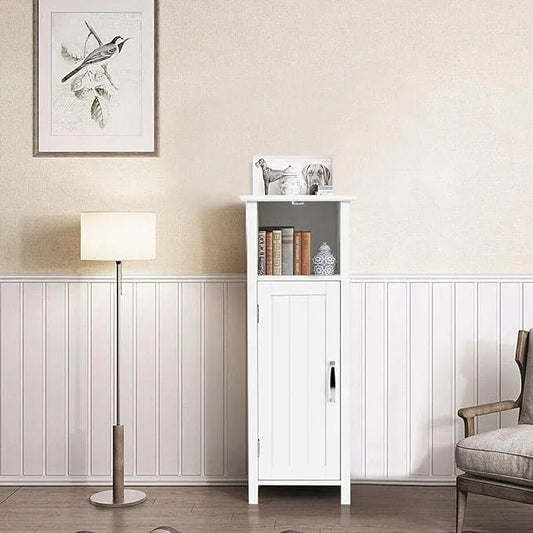 DORTALA Bathroom Floor Storage Cabinet w/Single Door Adjustable Shelf, Bathroom Storage Organizer Toiletries, Suitable for Kitchen, Bathroom, Living Room (White) - ModernBath