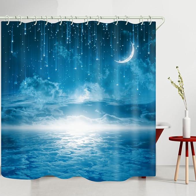 LYFANS Bathroom Features Blue Starry Sky 3D Shower Curtain, Luxurious Bathtub Waterproof Shower Curtains, Bright Fabric Shower Curtains, Size (59x72 inches) - ModernBath