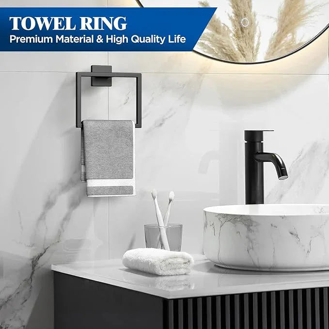 LACHILL 7-Pieces Matte Black Bathroom Hardware Accessories Set, SUS304 Stainless Steel, 16 Inch Bath Towel Bar Set, Towel Holder, Towel Racks for Bathroom Wall Mounted - ModernBath