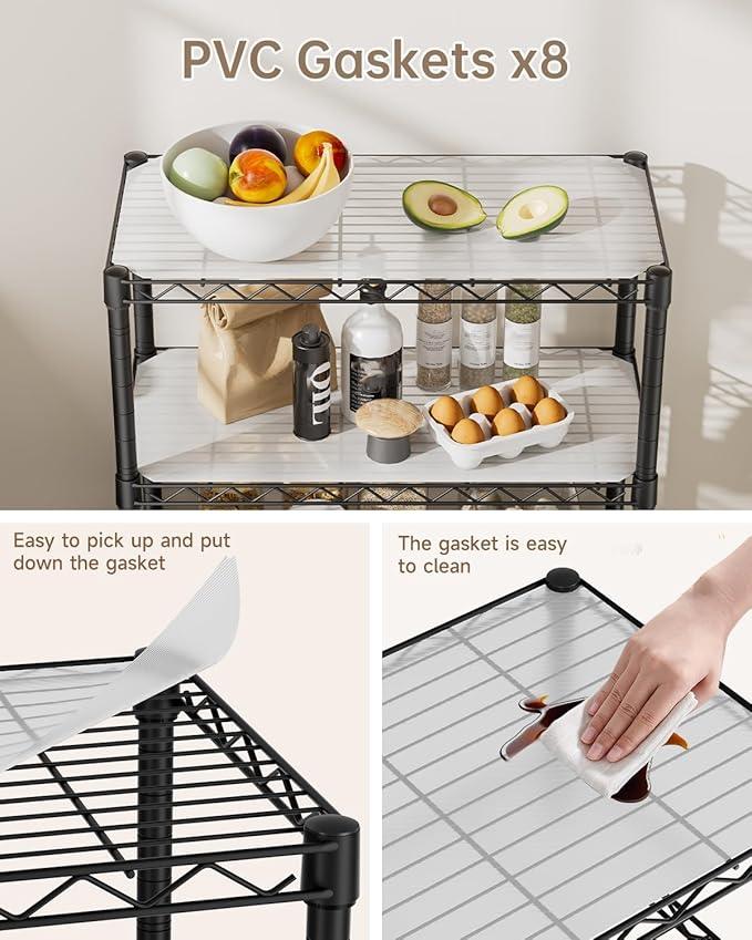 8 Tier Shelves Storage Shelf Wire Closet Bathroom Organizers Metal Pantry Kitchen Garage Shelving Unit Laundry Room Organization Home Rack Net Basket Black with Wheels 12”D X 22”W X 74.2”H - ModernBath