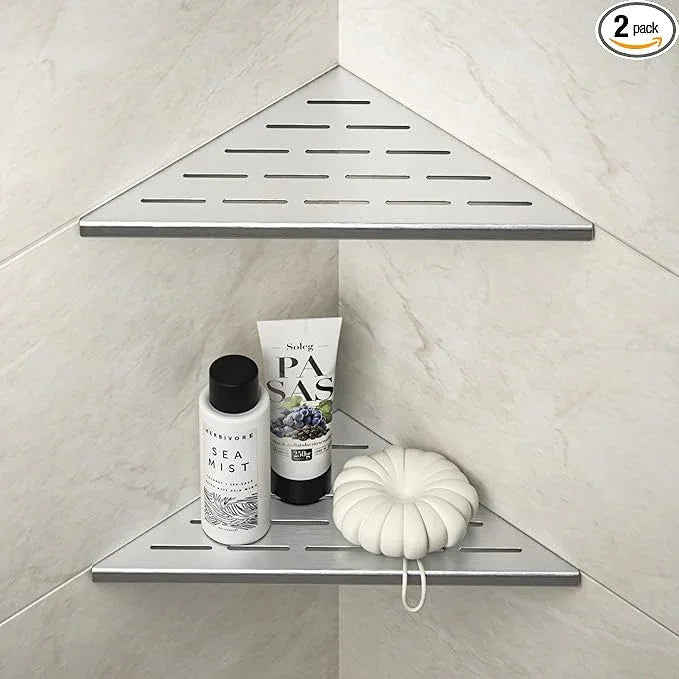 Corner Shower Shelf 10", Brushed 304 Stainless Steel Slot Design Recessed Corner Shelves Bathroom Grout in Shelf for Tiled Wall, 2 Pack - ModernBath