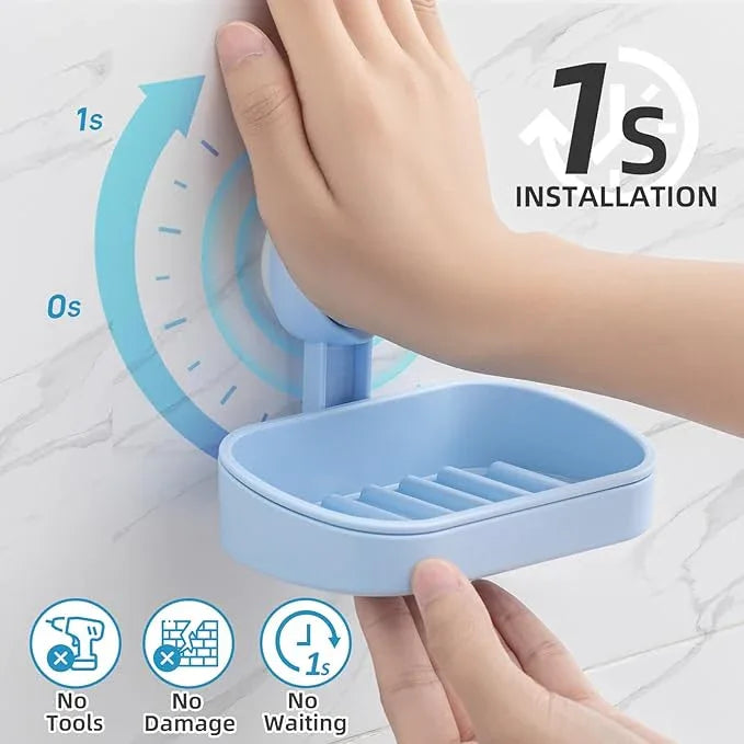 LEVERLOC Soap Dish Holder for Shower Suction Cup Wall Mounted Self Draining NO-Drilling Removable Bar Soap Sponge Holder for Bathroom Bathtub Kitchen Sink Waterproof Strong Vacuum Suction, Blue - ModernBath