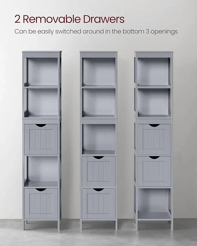 VASAGLE Storage Cabinet, Storage Organizer Rack Stand for Bathroom, Living Room, Bedroom, Multifunctional Corner Unit, 2 Drawers, 55.7 Inches in Height, Dove Gray UBBC066G02 - ModernBath