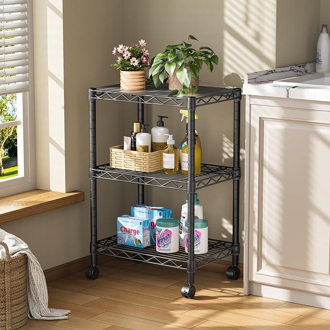 3 Tier Adjustable Storage Shelves Heavy Duty Metal Utility Shelf Wire Shelving Unit Organizer Rack for Home Kitchen Office Bathroom Pantry Room 12" D x 18" W x 30" H - ModernBath