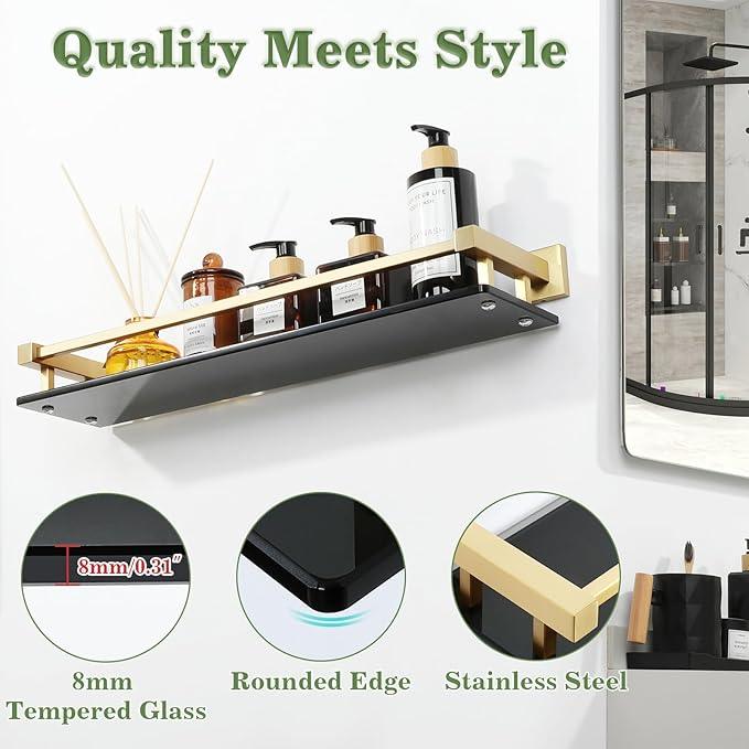 Alise Bathroom Shelves,Gold Glass Shelf for Bathroom, Modern Floating Shelves,20 inch - ModernBath