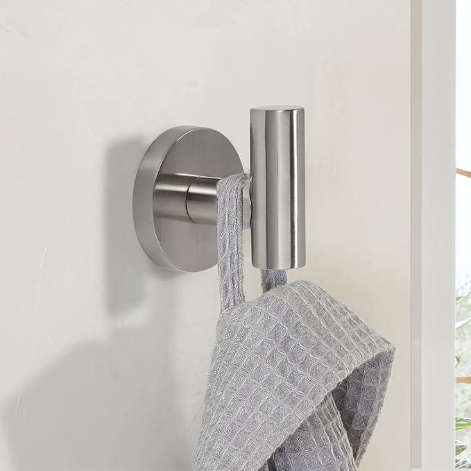TUNNY 3 Pack Round Bathroom Towel Hooks - Shiny Nickel Brushed Robe, Coat, Wall Hooks for Bathroom, Bedroom, Kitchen - ModernBath