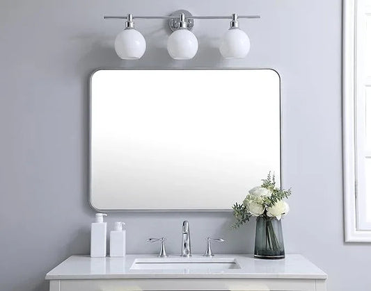 ARS Concepts Aura, Soft Corner Metal Rectangular Mirror 27X36 Inch in, Modern, Silver - ModernBath