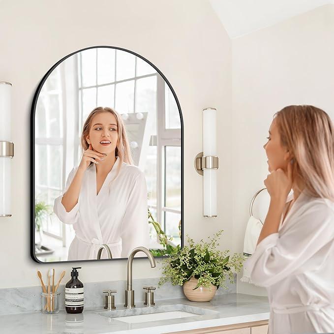 GLASHOM 30"x40" Black Arched Mirrors for Bathroom, Wall Mounted Mirror, Aluminum Alloy Brushed Framed Wall Mirror, Anti-Rust, Large Mirror for Over Sink, Bedroom, Entryway (Vertical) - ModernBath
