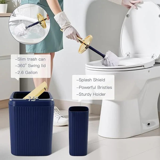WSBArt 32PCS Bathroom Accessory Set Bathroom Accessories Set Navy Blue Bathroom Set, Shower Curtain Set, 2 Piece Bath Towel Set, 3PC Soap Dispenser, Toilet Brush & Trash Can - ModernBath