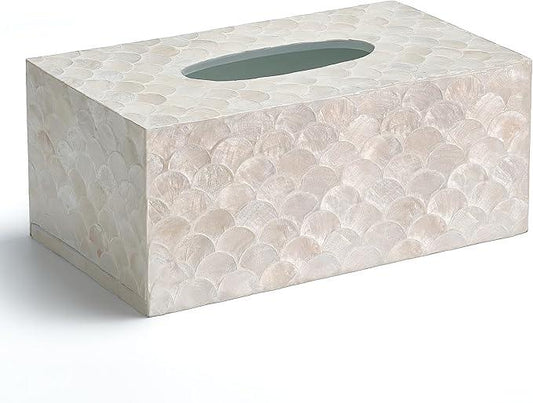 CHI AN HOME Rectangular Capiz Tissue Box Cover, Decorative Mother of Pearl Inlay Tissue Box Holder for Bedroom, Bathroom, Kitchen, and Office, Rectangle Tissue Box Cover White (10.25” x 5.9” x 4.33”) - ModernBath