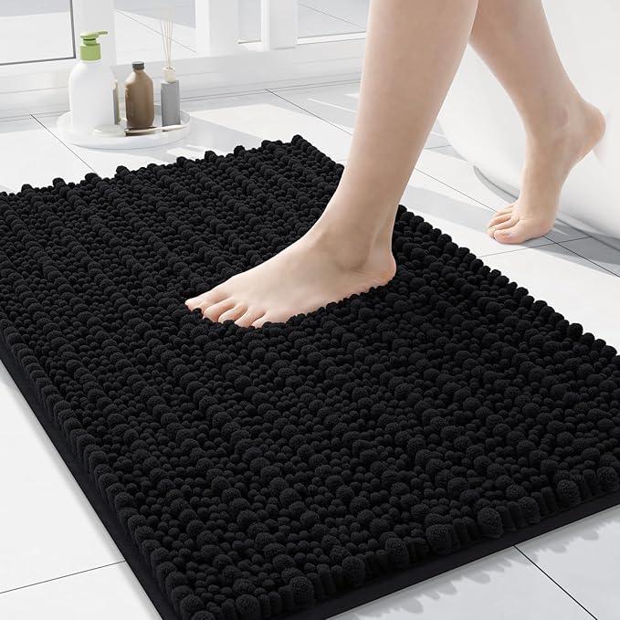 Arotive Luxury Chenille Bathroom Rug Mat, Extra Soft Thick Absorbent Shaggy Bath Rugs, Non-Slip Machine Wash Dry, Plush Bath Mats for Bathroom, Shower and Tub, 24x16, Black - ModernBath