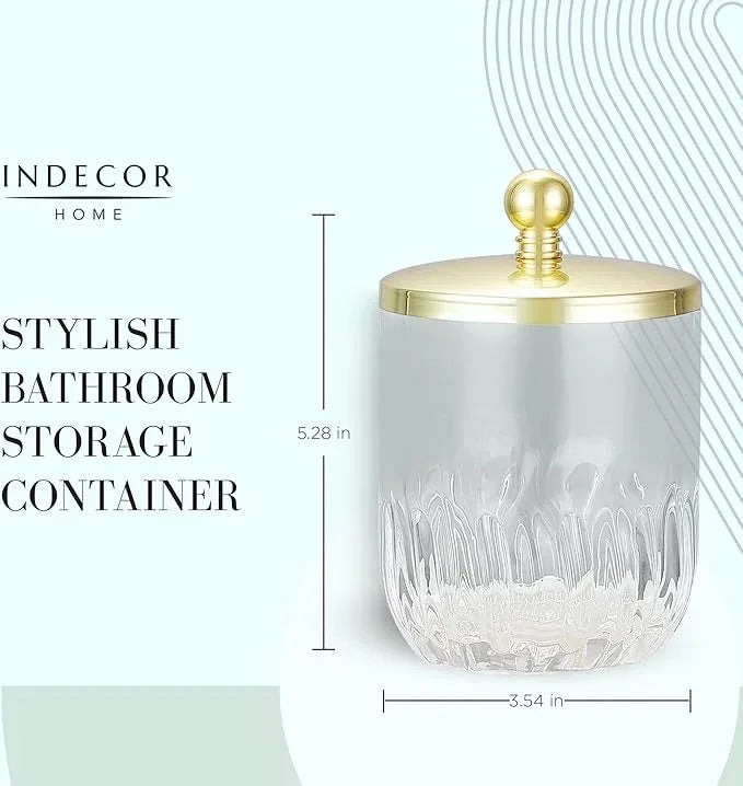 Indecor Home Clear Transparent Apothecary Vertical Wavy Glass Jar With Gold Metal Lid Cover for Bathroom Organization, Cotton Balls, Q Tips, and Small Accessories, Bathroom Storage - ModernBath