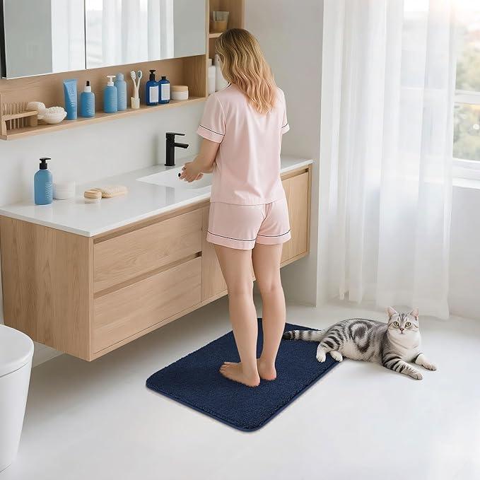 COSY HOMEER Extra Thick Bath Rugs for Bathroom - Anti-Slip Bath Mats Soft Plush Yarn Shaggy 100% Strong Mirco Polyeste Mat Living Room Bedroom Mat Floor Water Absorbent(Navy,16x24 - Inches) - ModernBath