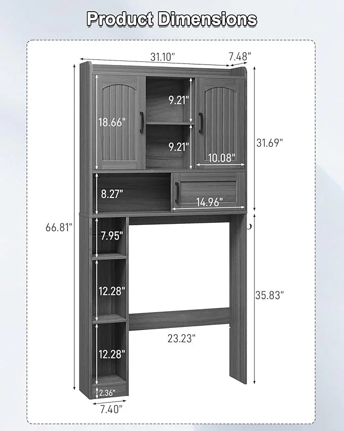 Vabches Farmhouse Over The Toilet Storage Cabinet with 2 Barn Doors & Sliding Door, Over The Toilet Bathroom Organizer with Open Storage Layer and Adjustable Shelves & Hooks.Grey - ModernBath
