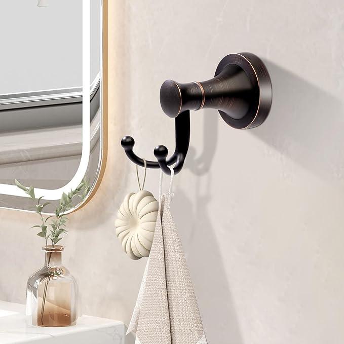 Bronze Towel Hooks, Bathroom Robe Hook Oil Rubbed, Heavy Duty Double Towel Hooks Bath Farmhouse Coat Clothes Hook Wall Mounted Rustic for Bathroom Kitchen Washroom - ModernBath