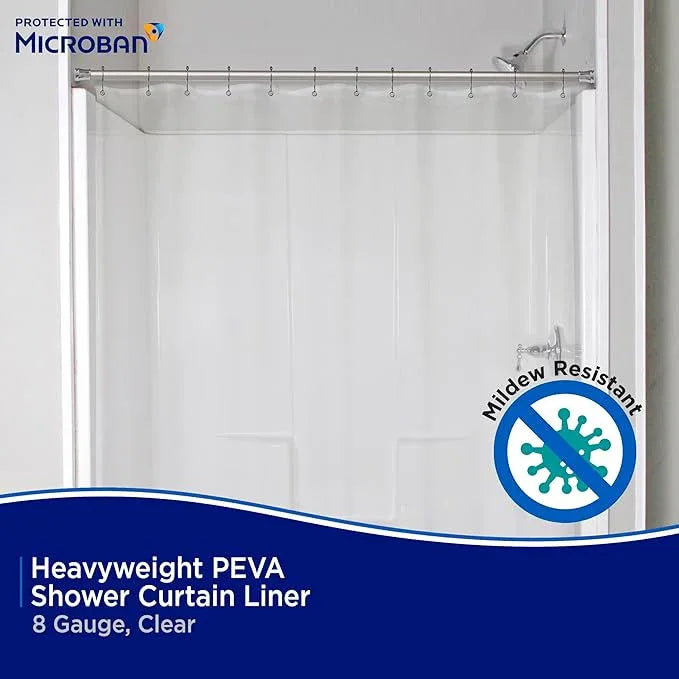 Kenney MB61168 Microban Protected Heavyweight 8 Gauge Waterproof PEVA Shower Curtain Liner with Rust-Resistant Metal Grommets and Weighted Magnetic Hem for Bathroom, 70" W x 72" H, Clear - ModernBath