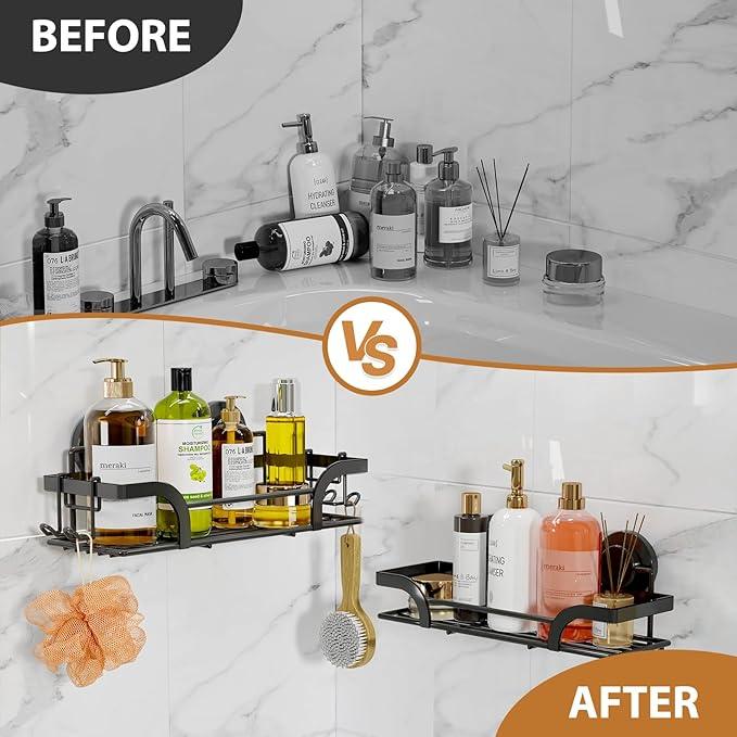 LEVERLOC 2 Pack Shower Caddy Suction Cup, Shower Shelves for Inside, Rustproof Metal Bathroom Storage NO-Drilling Bath Organizer with Large Capacity,Heavy Duty Storage Basket,Home Decor,Black - ModernBath
