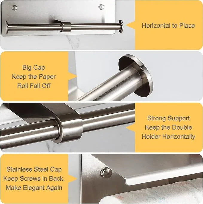 BGL Toilet Paper Holder with Shelf Brushed Nickel Double Head Toilet Tissue Roll Holder 304 Stainless Steel Wall Mount for Bathroom - ModernBath