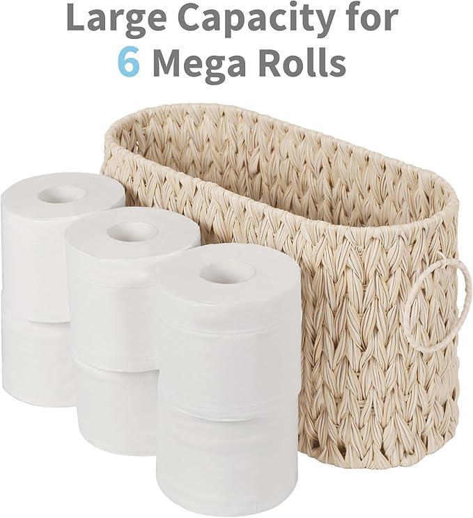 GRANNY SAYS Toilet Paper Storage, Toilet Paper Basket for Bathroom, 6 Mega Rolls Organizer Free Standing, Wicker Basket for Bathroom Storage, Butter Milk - ModernBath