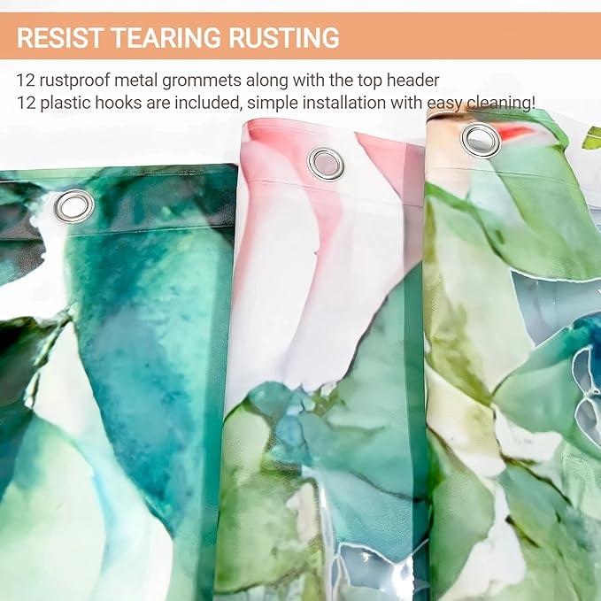 Clear Colorful Floral Butterfly Shower Curtain Liner, Plastic Pretty Pink and Orange Flower Green Eucalyptus Leaf Shower Curtains for Bathroom, 72x78 Weighted Magnetic Shower Curtain Set with 12 hooks - ModernBath