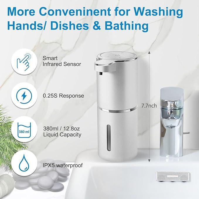 Gotofine Automatic Liquid Soap Dispenser,4-Level Adjustable, Wall Mount,USB Rechargeable,12.8oz/ 380ml,Touchless Hand & Dish Soap Dispenser for Bathroom, Kitchen,Hotel, Restaurant - ModernBath