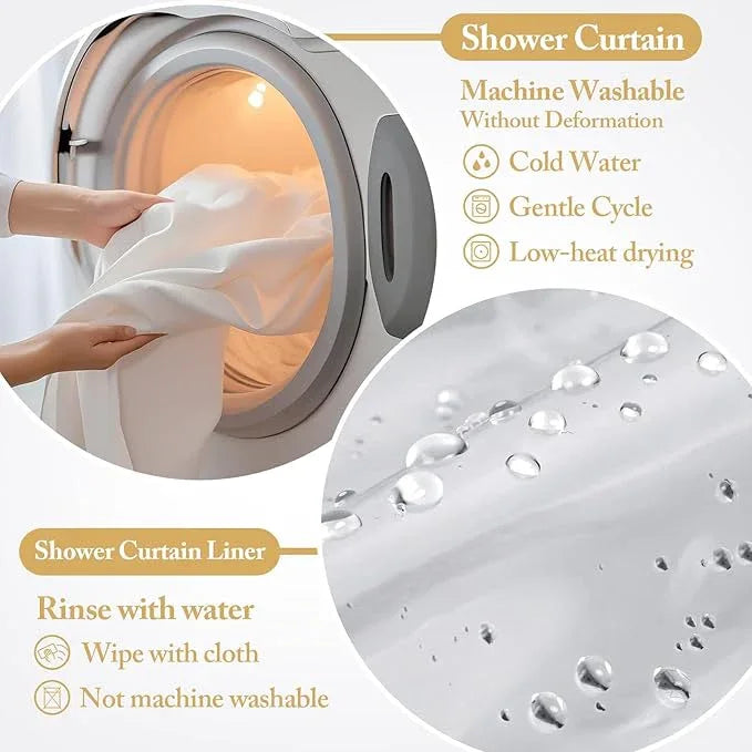 FY&XZH 3-in-1 Fabric Shower Curtain Set,Double Waterproof Linen-Texture Shower Curtain with PEVA Liner That Fully Prevents Splashes,Soft Shower Curtains with 12 Anti-Fall Hooks,72"x72"(Beige) - ModernBath