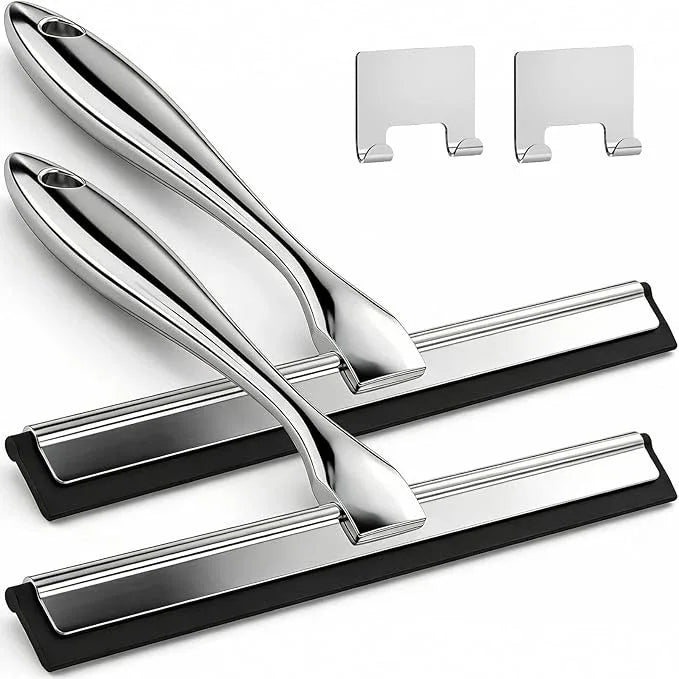 ALFLOD 2PACK All-Purpose Shower Squeegee for Shower Doors, Tile Shower Walls, Bathroom, Window, Glass and Car Windshield, Mirrors and Kitchen-Stainless Steel, 9.8-Inch, Silver - ModernBath