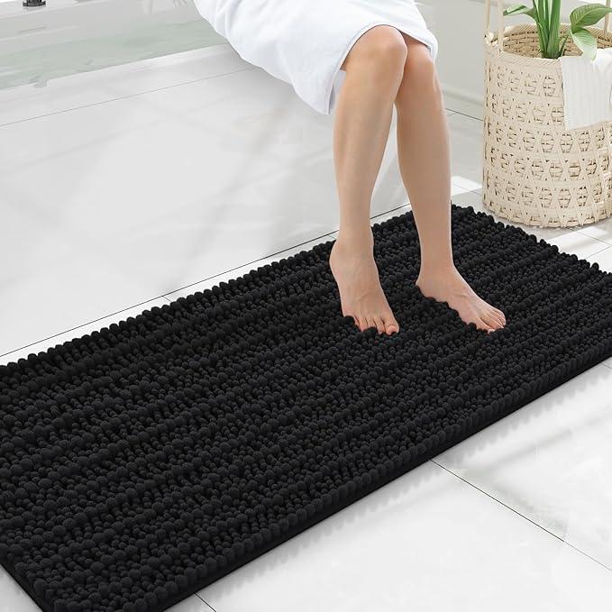Smiry Bathroom Rugs Mat 47x20, Extra Soft Absorbent Chenille Bath Rugs, Non Slip Rubber Backing Machine Washable Quick Dry Bath Mats for Bathroom Floor, Tub, Shower, Home Decor Accessories, Black - ModernBath