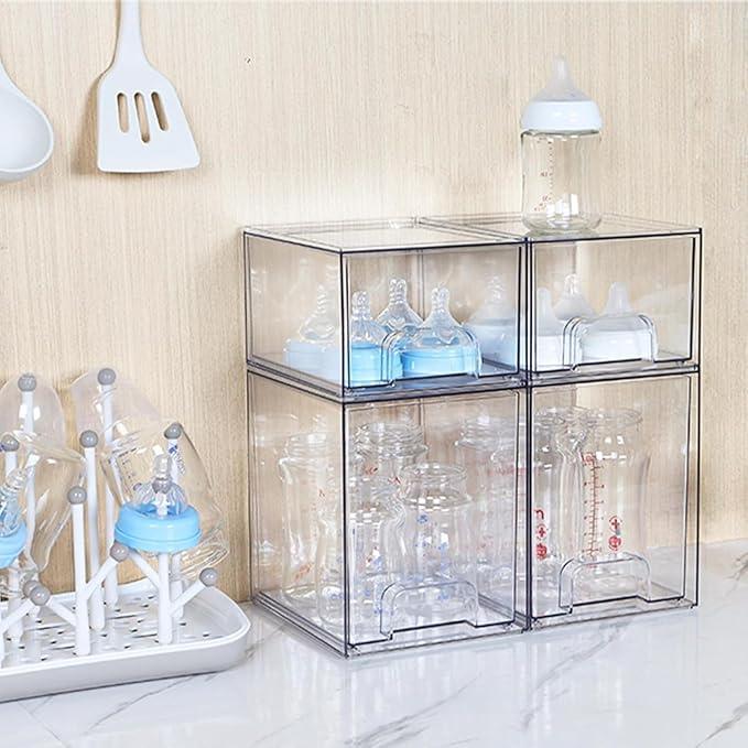Vtopmart Stackable Storage Drawers Set of 5, Clear Plastic Organizer Bins for Baby Bottle, Beauty Supplies Storage, Ideal for Kichen Countertop, Vanity, Bathroom, Cabinet, Pantry Organization - ModernBath