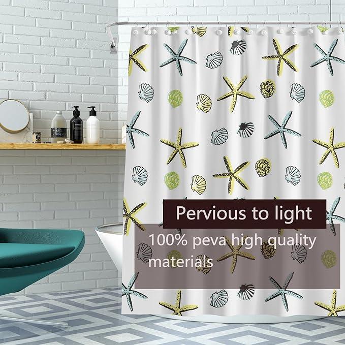 TIKABC Shower Curtain Liner, 4G PEVA Starfish Shower Liner, Plastic Waterproof Shower Curtains, 72x72 inch with Grommet Holes 3 Magnetic Weights - ModernBath
