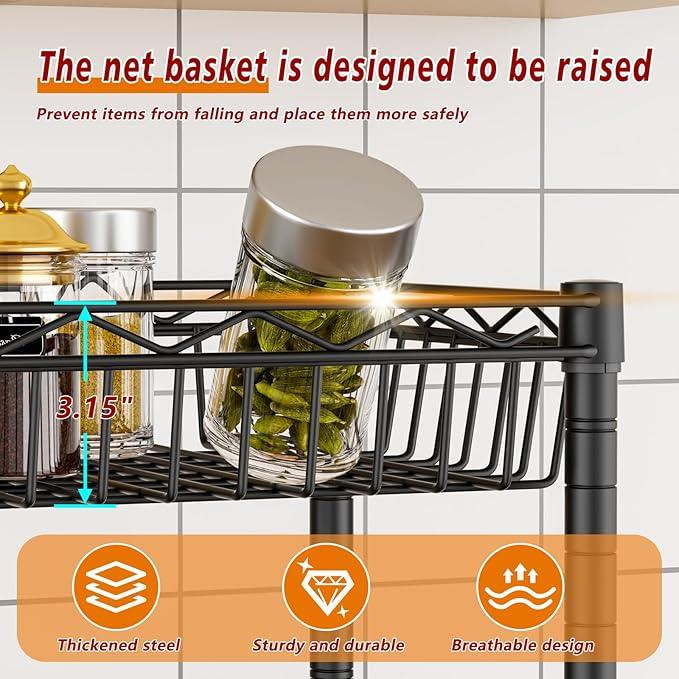 6 Tier Basket Shelf Wire Shelving Unit Adjustable Storage Shelves Big Basket Rack for Garage Kitchen Office Pantry Corner 17.2" Dx12.2 Wx63 H Black - ModernBath