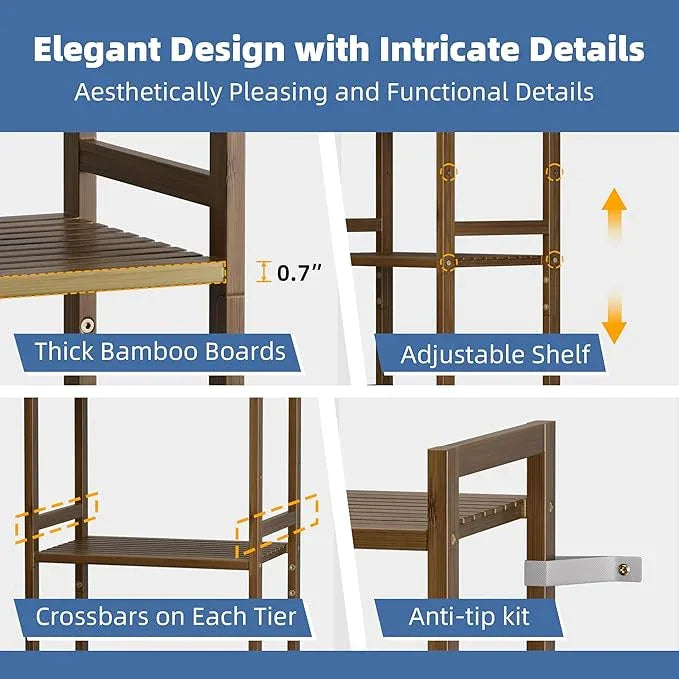 HITNET Bamboo Book Shelf, Tall Narrow Bookcase, Bathroom Shelving Unit 5 Tier Floor Standing Adjustable Bookshelf for Small Spaces, Walnut - ModernBath