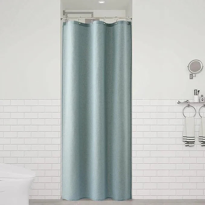 Naturoom Light Blue 36 Inch Shower Curtain - Stall Narrow Half Linen Ultra Thick Fabric Shower Curtain Set with Hooks, Boho Farmhouse Rustic RV Camper Bath Curtains for Bathroom, 36x72 - ModernBath