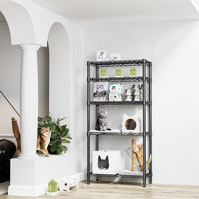 1250 lbs 5 Tier Shelf Metal Storage Shelves Shelving Wire Rack Heavy Duty Closet Organizers for Garage Kitchen Bathroom Laundry Black 13.8" D x 29.5" W x 59.5" H - ModernBath