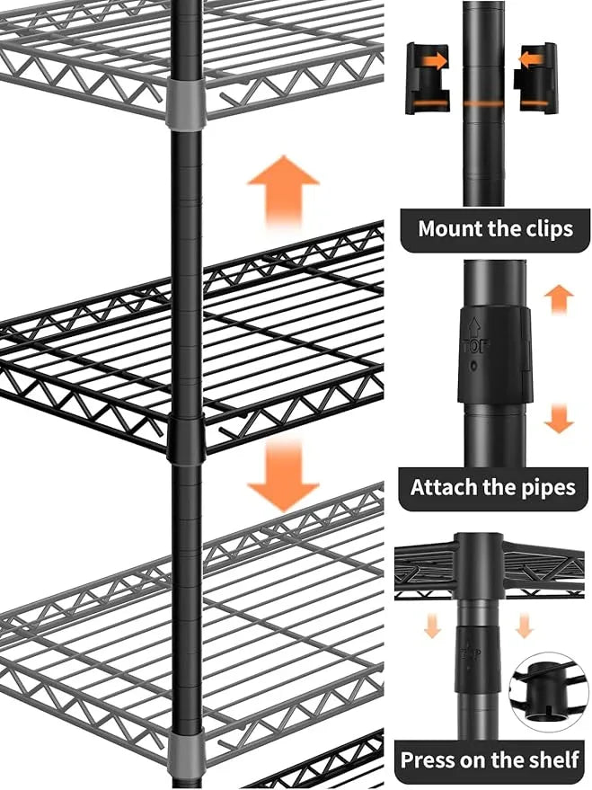 6 Tier Adjustable Storage Shelves,Heavy Duty Metal Utility Shelf 1500LBS Capacity Wire Shelving Unit Organizer Rack for Home Kitchen Pantry Room 14" D x 36" W x 72" H Black - ModernBath
