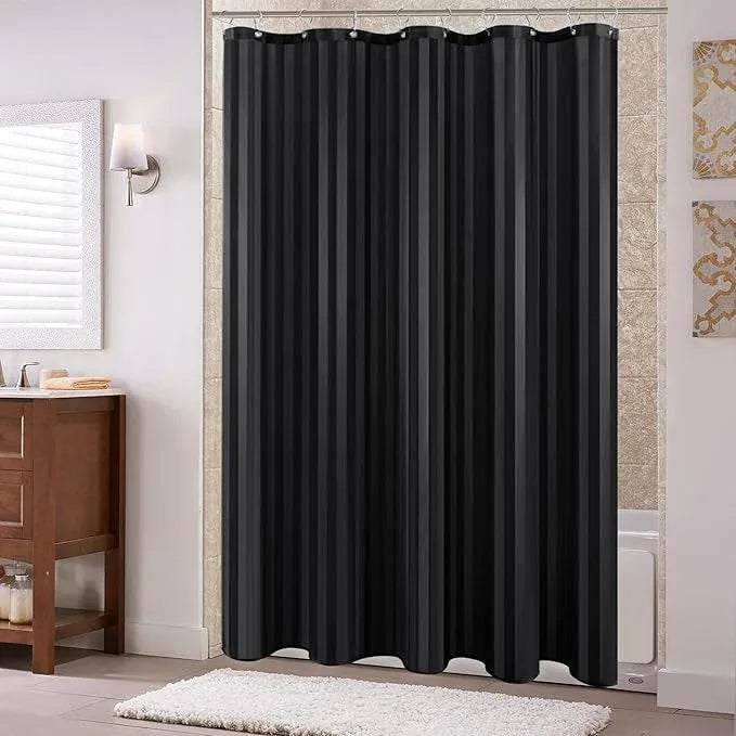 Biscaynebay Fabric Shower Curtain or Liner 72" by 72", Black Water Repellent Damask Stripes Bathroom Curtains Machine Washable - ModernBath