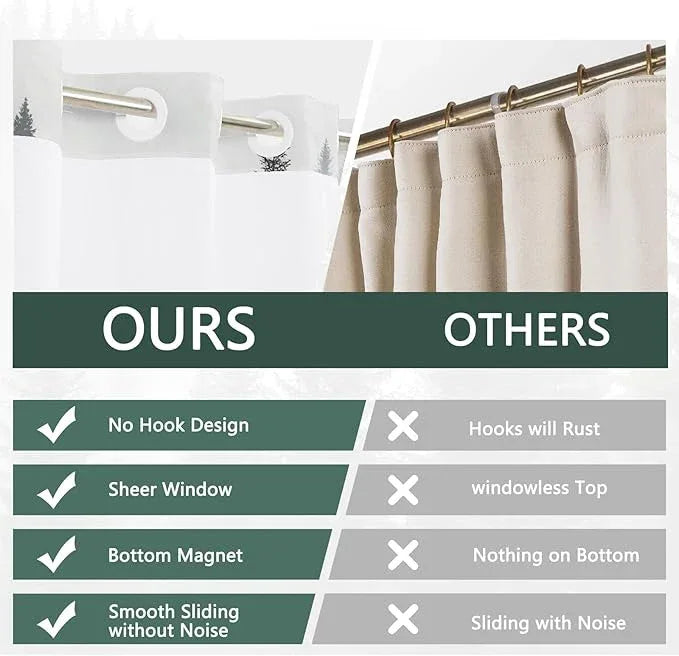 NAEMBCU No Hook Landscape Shower Curtain with Snap-in Liner, Green Misty Forest Bath Curtain with See Through Top, Waterproof Double Layer for Bathroom Decor, 71 x 74 Inch - ModernBath