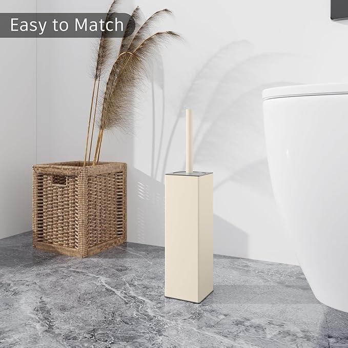 BGL Standing Toilet Brush and Holder Matte White Aluminium Toilet Bowl Cleaner Brush and Holder for Bathroom Storage and Organization, Square Design Sturdy and Space Saving - ModernBath