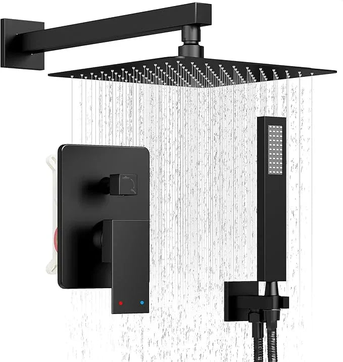 HoliSpa Black Shower System, Shower Faucet Set with 10-Inch Rain Showerhead and Handheld Spray, Wall Mounted High-Pressure Showerhead Combo Set Included Valve and Trim, Matte Black - ModernBath