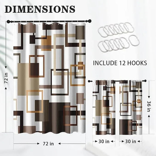 Culudea Geometric Vintage Brown Shower Curtain Set, Abstract Modern Line Bathroom Window Waterproof Shower Curtain Set for Bathroom Decor - ModernBath