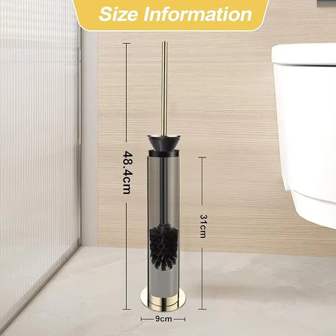 BGL Toilet Brush and Holder Set, Heavy Duty 304 Stainless Steel, Round Base and Long Handle for Bathroom Deep Cleaning, Drip-Proof, Space Saving for Storag, Gold - ModernBath
