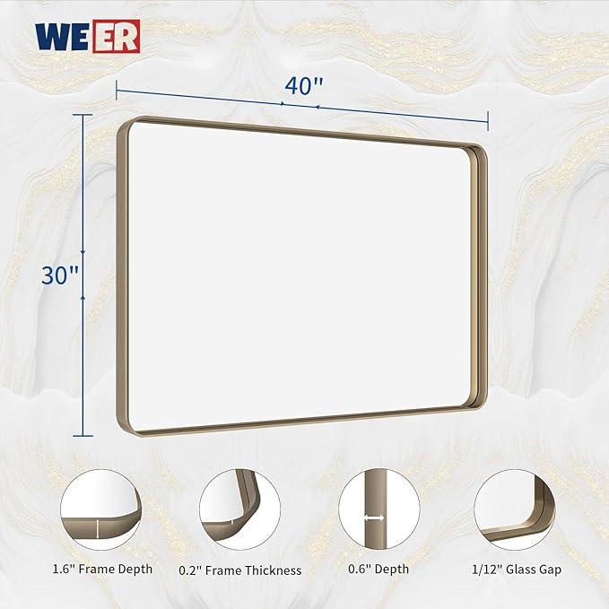 WEER Bronze Bathroom Wall Mirror, 40x30 Inch Oil Rubbed Bronze Vanity Mirror, Farmhouse Bronze Mirror with Aluminum Alloy Brushed Metal Frame, Tempered Glass, Anti-Rust (Horizontal/Vertical) - ModernBath