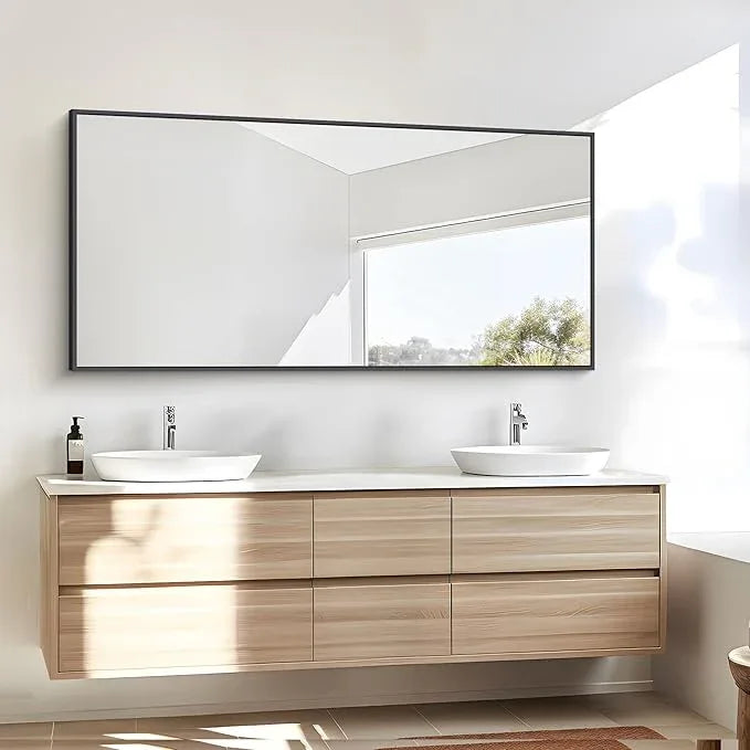 BONEWEI Bathroom Mirror,24x48 inch Wall Mirror for Bathroom Wall Mounted Black Rectangle Square Corner Mirrors, Black Bathroom Mirror for Living Room, Farmhouse, Bedroom Entryway, Horizontal/Vertical - ModernBath